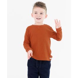 Rust Waffle Knit Long Sleeve Crew Neck Shirt