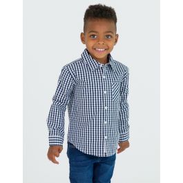 Dark Navy Gingham Long Sleeve Button Down Shirt