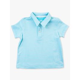 Bright Aqua Micro Stripe Knit Short Sleeve Performance Polo