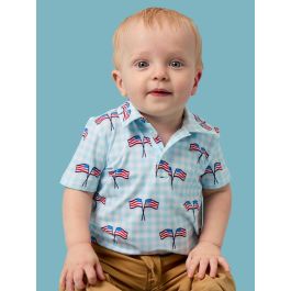 Blue Patriotic Gingham Knit Short Sleeve Performance Polo