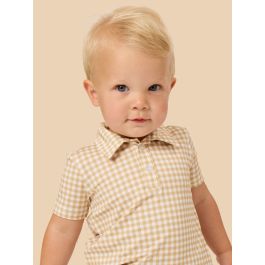Khaki Micro Gingham Knit Short Sleeve Performance Polo