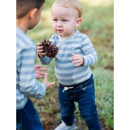 Cloud Blue Multi Stripe Crew Neck Pocket Bodysuit