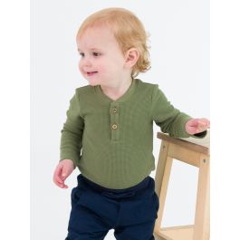 Dusty Olive Waffle Knit Henley Bodysuit