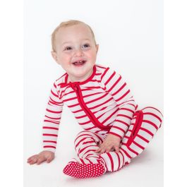 Red & White Stripe One Piece Footie Pajamas, Modal Blend