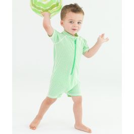 Spring Green Seersucker Short Sleeve One Piece Rash Guard