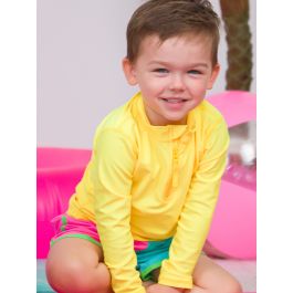 Neon Yellow Zipper Long Sleeve Rash Guard