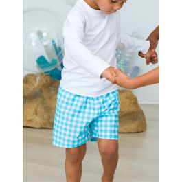 Bright Aqua Gingham Swim Trunks