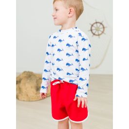 Vintage Red Dolphin Hem Swim Trunks