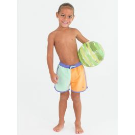Periwinkle, Frost Green, and Ginger Color Block Dolphin Hem Swim Trunks