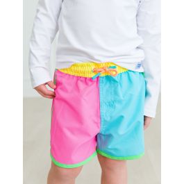 Neon Color Block Dolphin Hem Swim Trunks