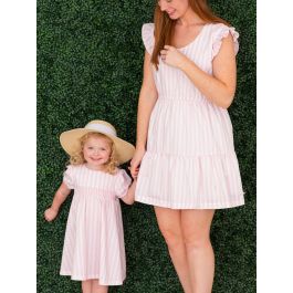 Baby Pink Stripe Women's Tiered Short Dress
