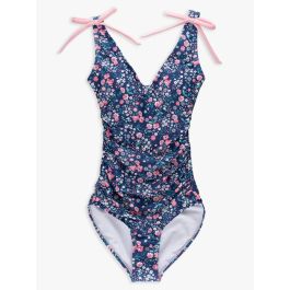 Moonlit Meadow Women's Bow V-Neck One Piece Swimsuit
