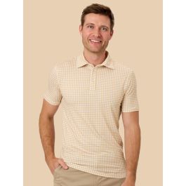 Khaki Micro Gingham Men's Knit Short Sleeve Performance Polo