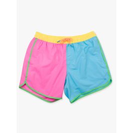 Neon Color Block Men's Dolphin Hem Swim Trunks