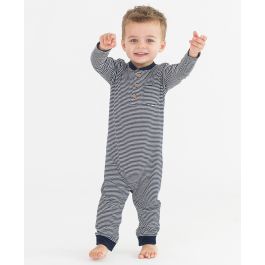 Tiny Navy Stripe Knit Henley Pocket Romper