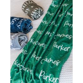 Green Kid Name Plush Minky Blanket (50" x 60")