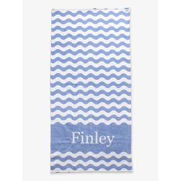 Periwinkle Blue Wavy Stripe Personalized Beach Towel