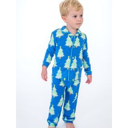 Blue Twinkling Trees Button Up Pajama Set