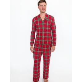 Red Nicholas Plaid Adult Button Up Pajama Set, Bamboo Viscose