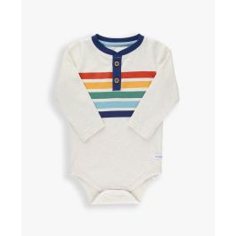 Heather Oatmeal Rainbow Stripe Henley Bodysuit