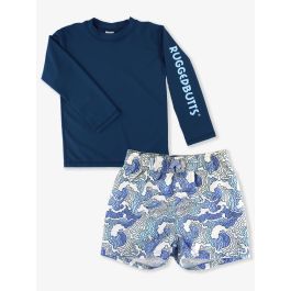Navy Rash Guard & Ocean Camo Trunk Set
