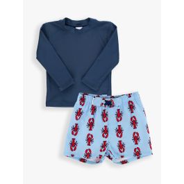 Navy LS Rash Guard & Little Lobster Swim Trunks