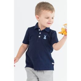 Blue Bunny Embroidered Dark Navy Pique Short Sleeve Polo Shirt