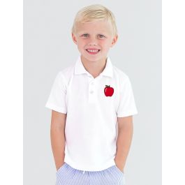 Red Apple Embroidered White Pique Short Sleeve Polo Shirt