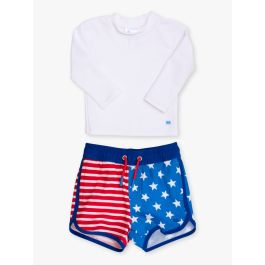 Stars & Stripes Swim Trunks + White LS RG