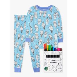 Blue Colorful Cones Colorable Long Sleeve Pajama Set, Bamboo Viscose + Permanent Fabric Markers
