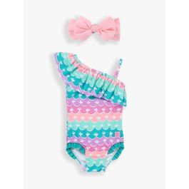 Mermaid One Shoulder One Piece & Pink HB Set