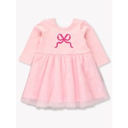 Hot Pink Bow Embroidered Pink Long Sleeve Tulle Twirl Dress