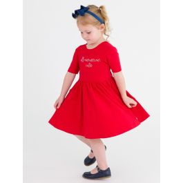 All-American Cutie Embroidered Red Knit Short Sleeve Twirl Dress