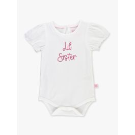 Hot Pink Lil Sister Embroidered White Puff Sleeve Bodysuit