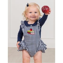 Apple Books Embroidered Classic Dark Navy Gingham Flutter Overall Romper