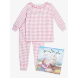 Kat and Brandy Book + Pink Gingham Ruffle LS PJ Set