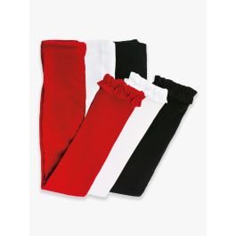 3-Pack White, Red, Black Footless Ruffle Tights