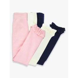 3-Pack Ivory, Pink, Dark Navy Footless Ruffle Tights