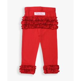 Red Solid Ruffle Leggings