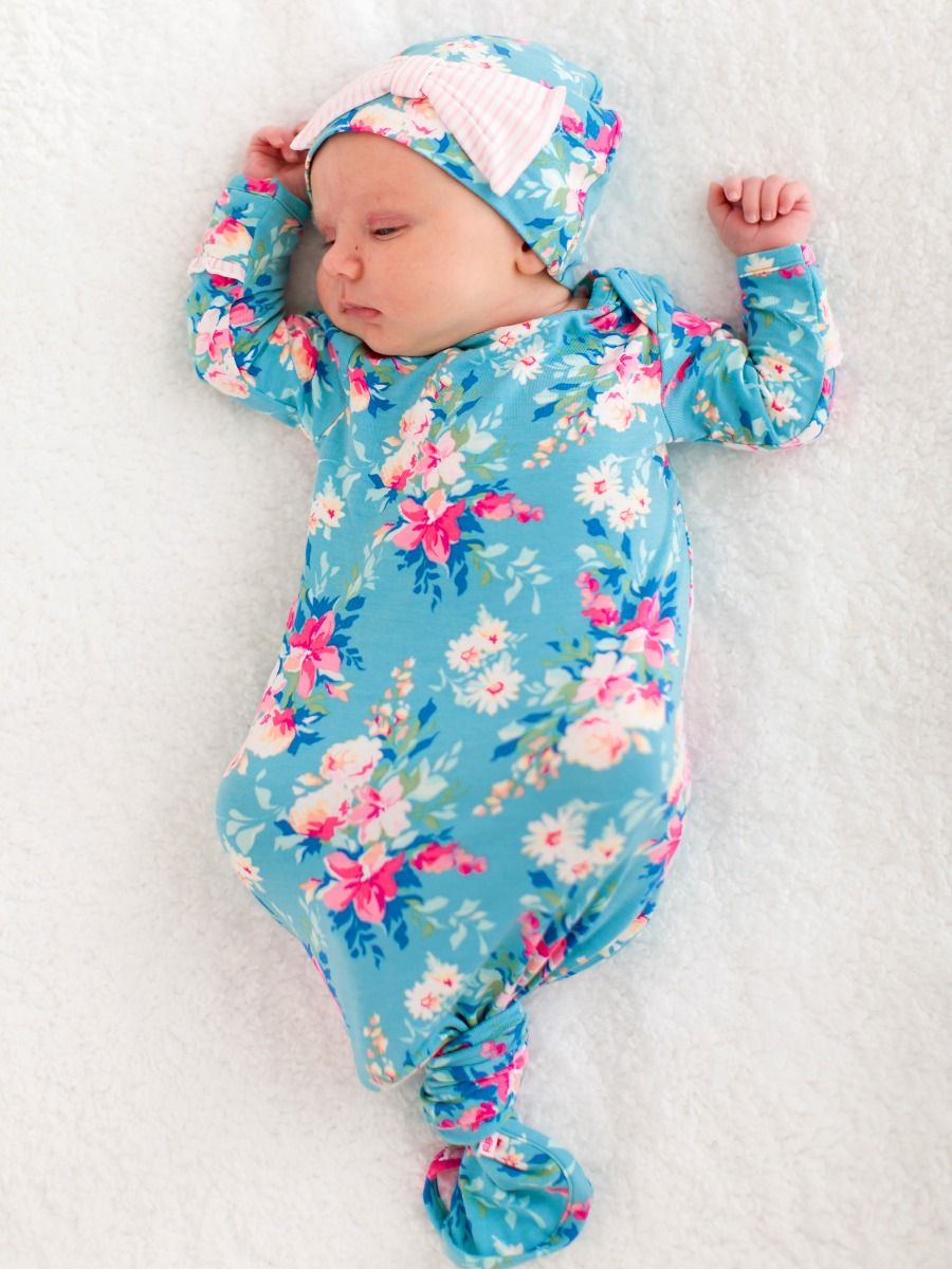 Blue Dressing Your Newborn Ruffle Knotted Sleep Gown Hat Set