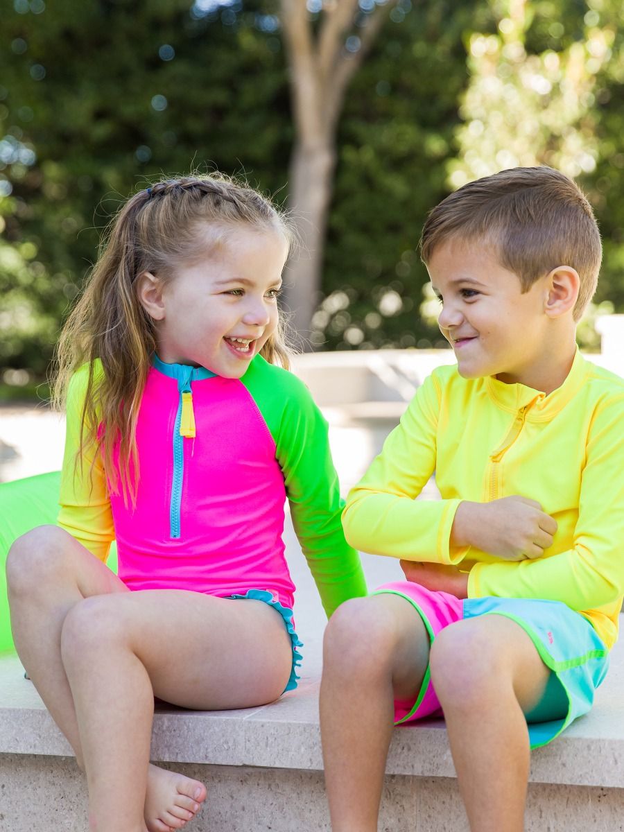 Girls Long Sleeve Rash Guard One Piece | RuffleButts