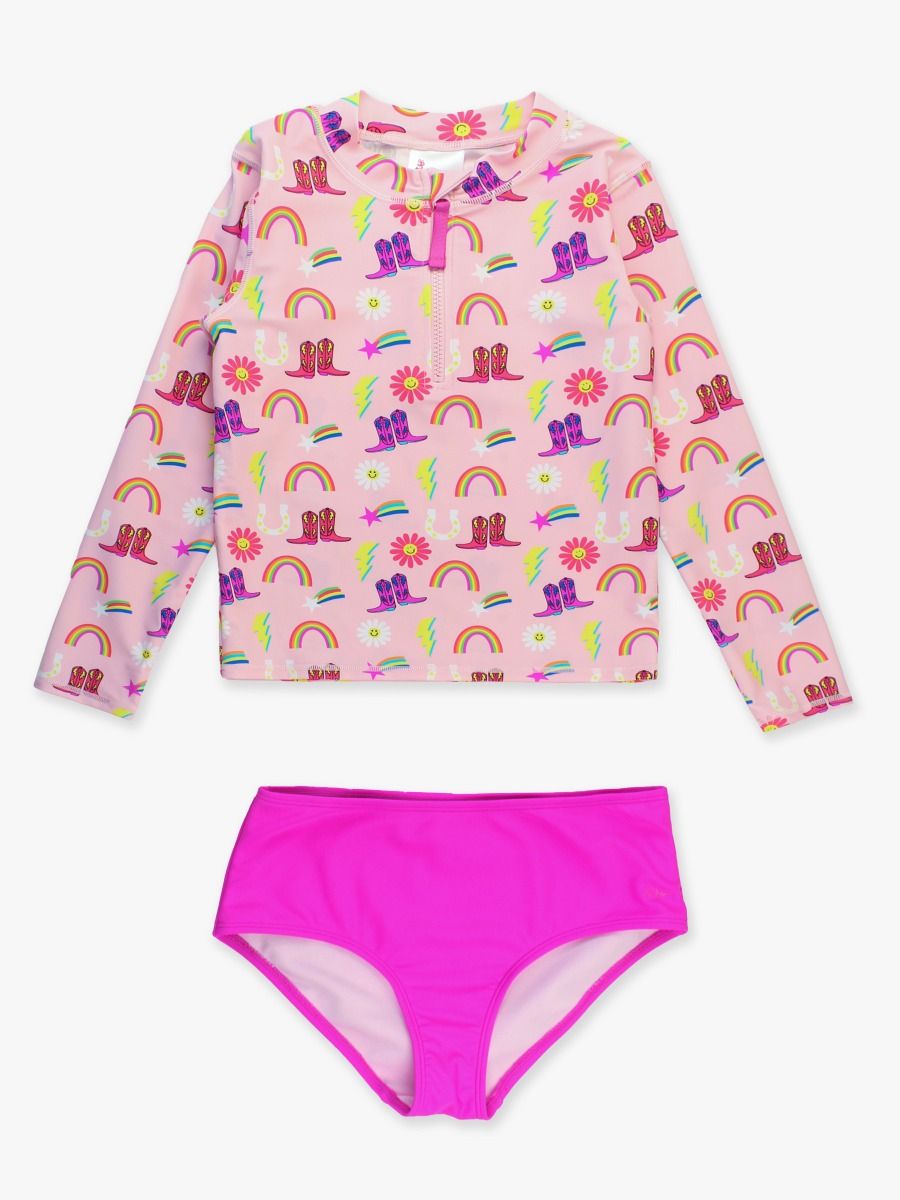 Long Sleeve Zipper Rash Guard 2-Piece Swimsuit