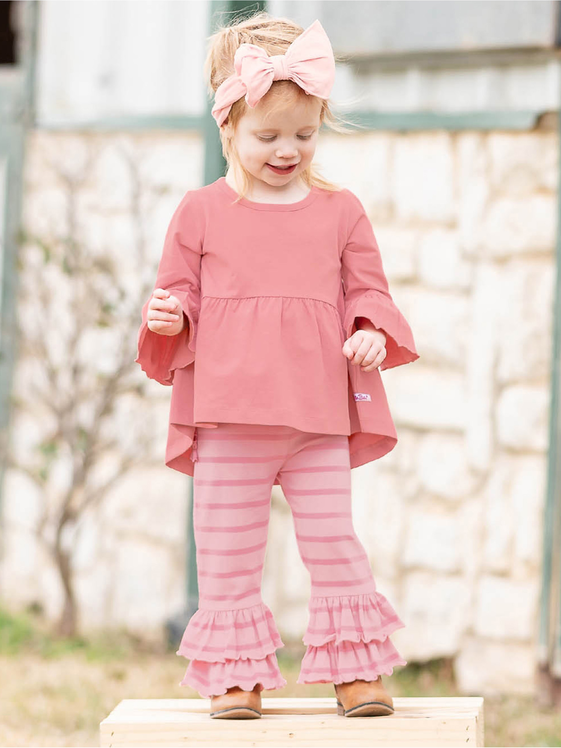 Ballet Pink & Dusty Rose Stripe Ruffle Pants