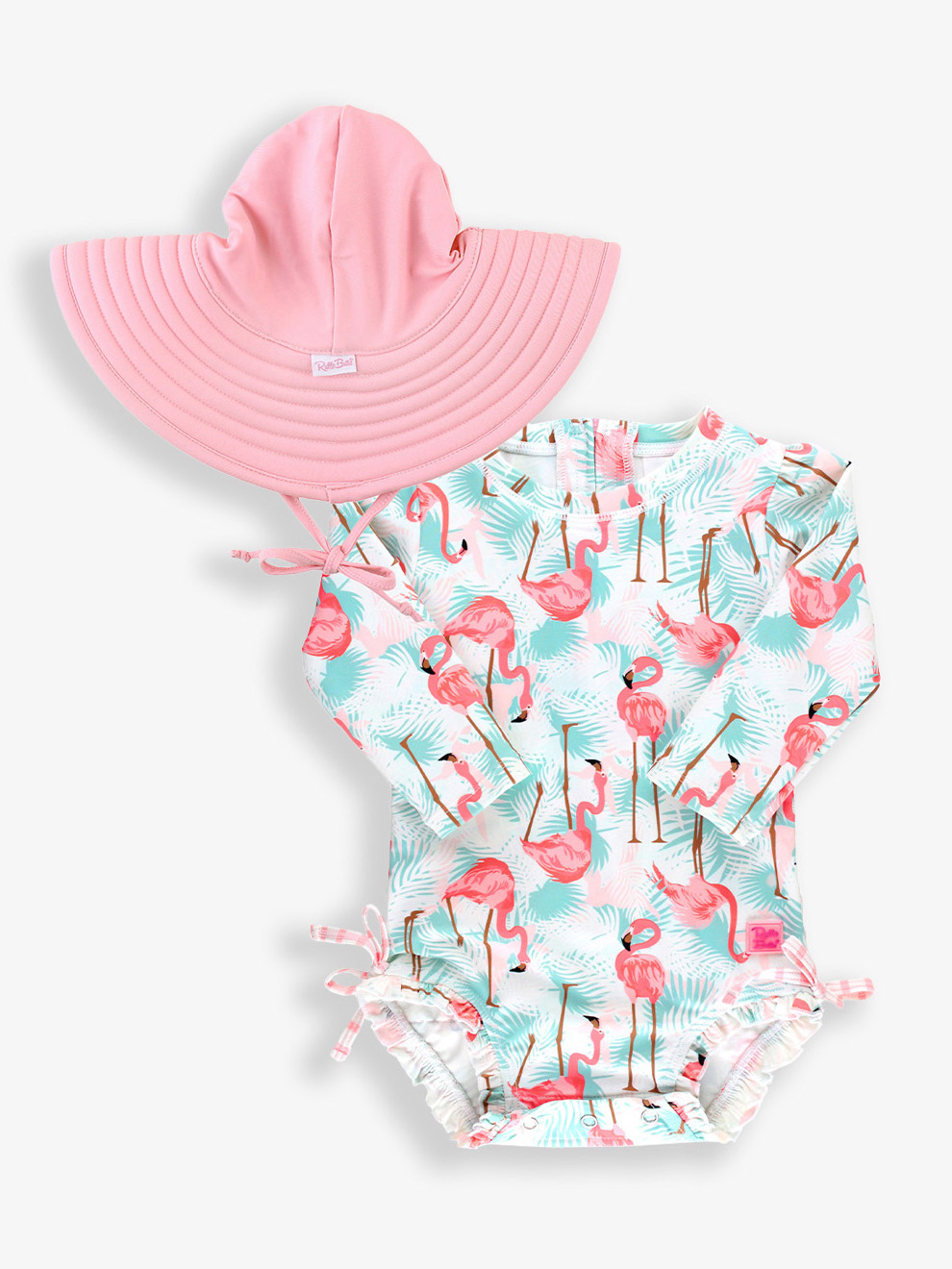 Vibrant Flamingo 1P Rash Guard & Pink Hat Set