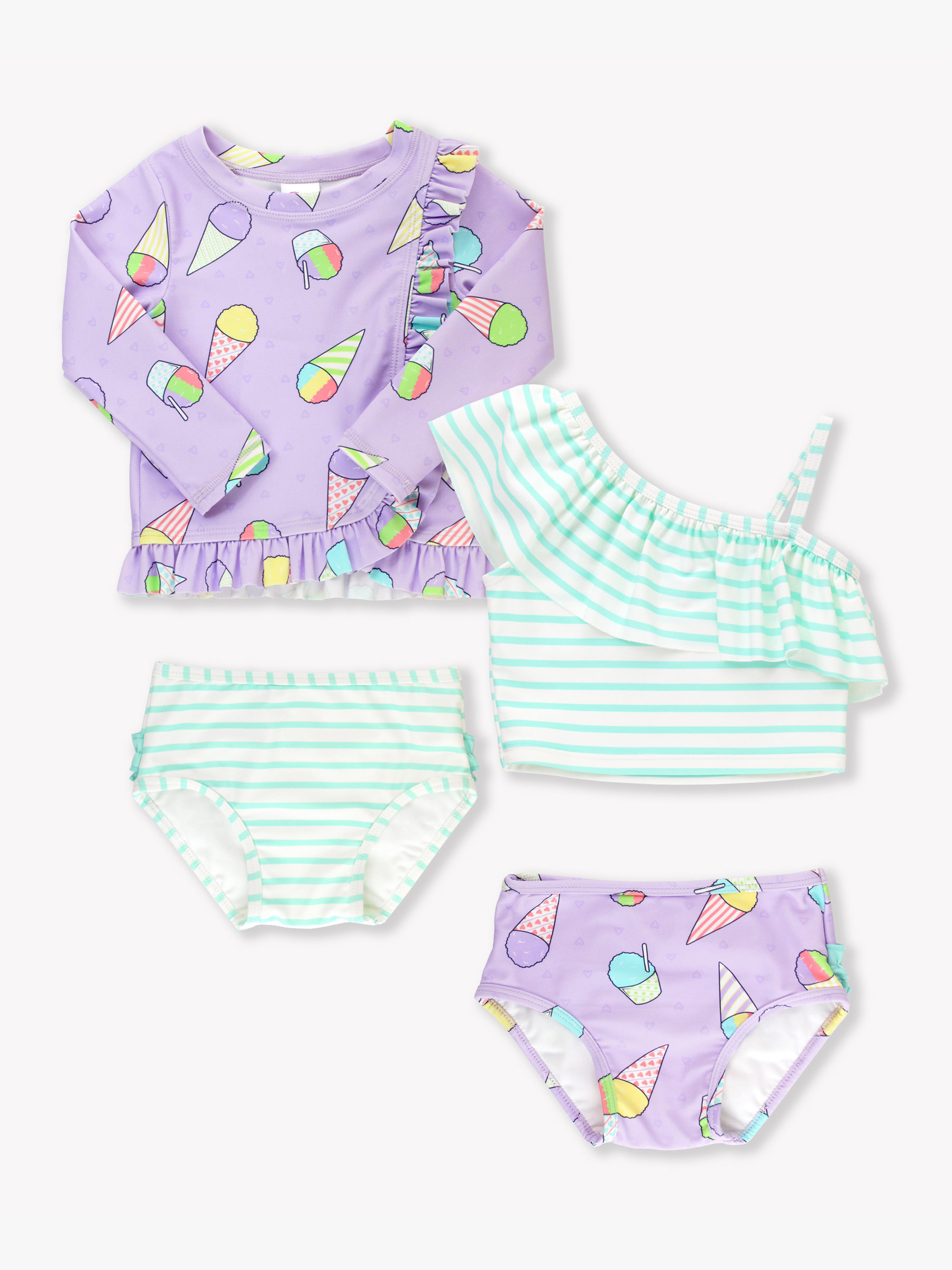 Snow Cones Ruffled Long Sleeve Rash Guard & Tankini Mix N Match - 3T