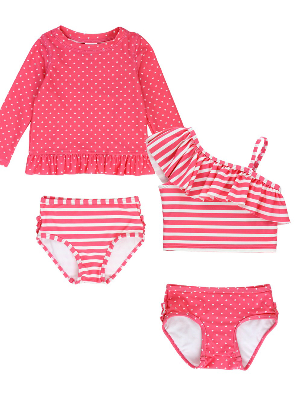Hot Pink Heart Bikini & Ruffle Tankini Mix N Match Set