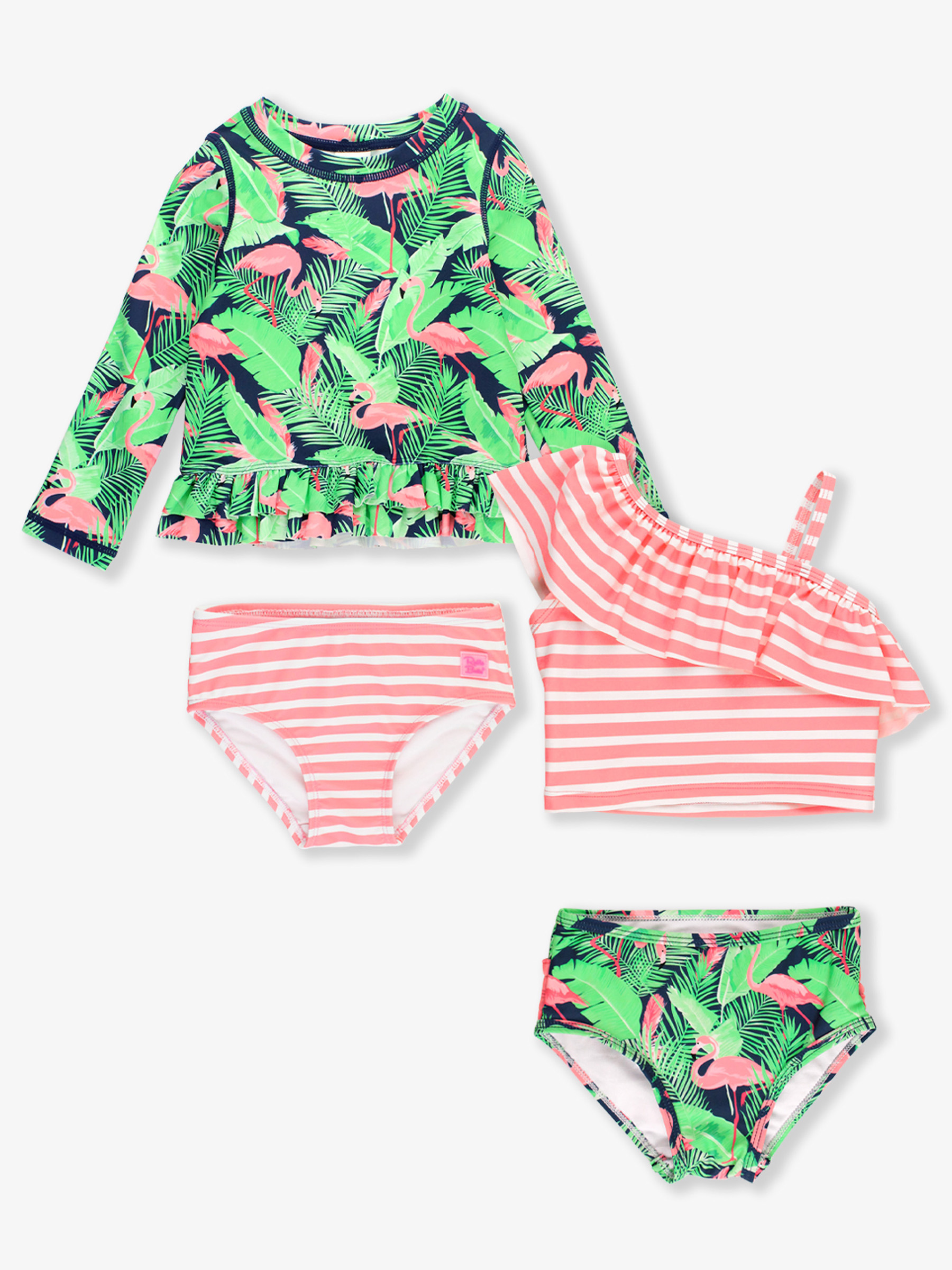 Flamingo Frenzy Long Sleeve Rash Guard & One Shoulder Tankini Mix N Match Set