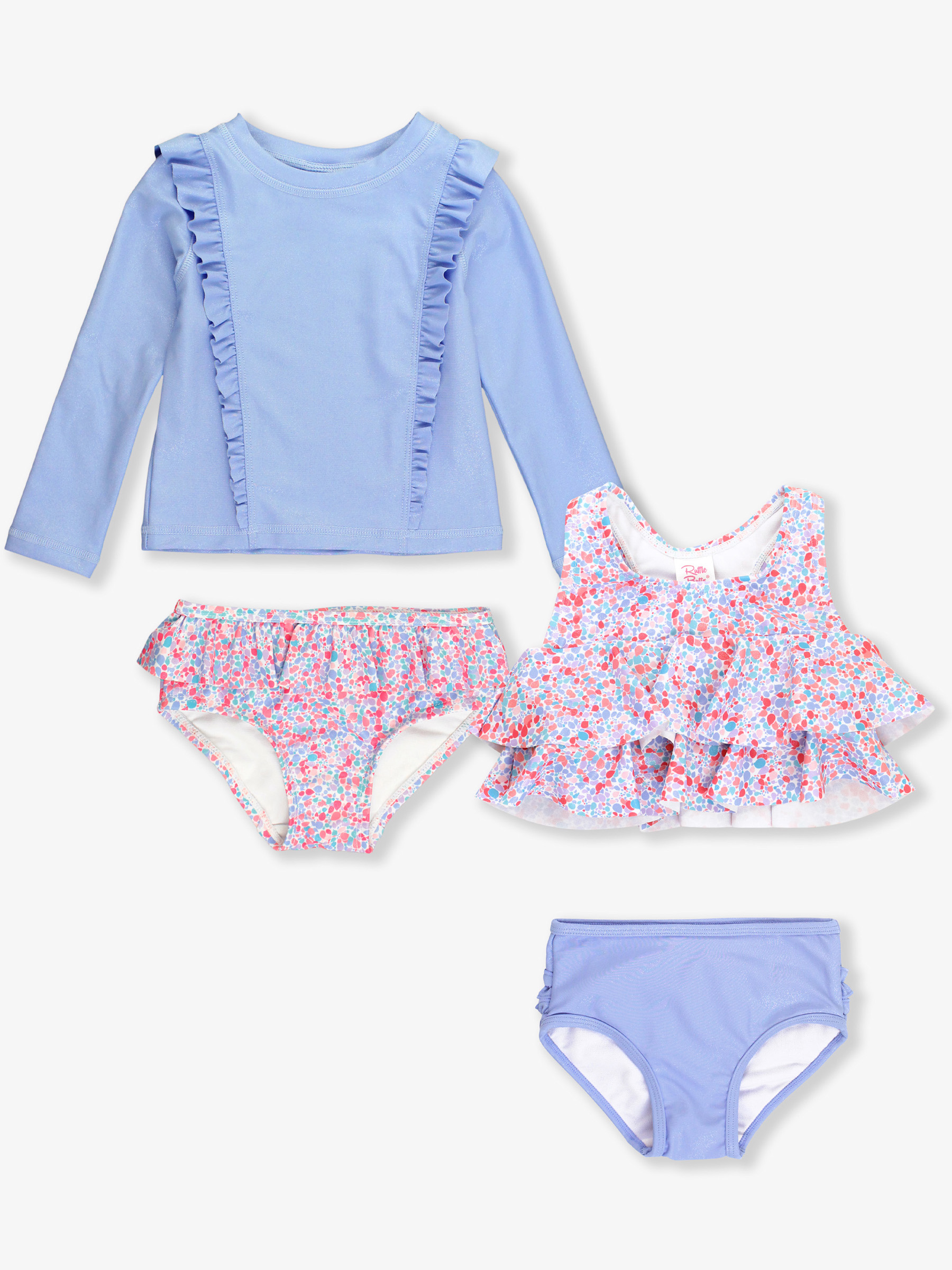 Sparkle Shimmer On Long Sleeve Rash Guard & Flounce Bikini Mix N Match Set