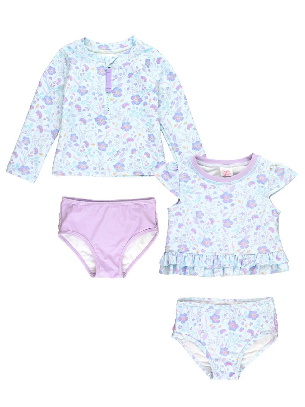 Fairytale Garden Long Sleeve Zipper Rash Guard & Cap Sleeve Bikini Mix N Match Set