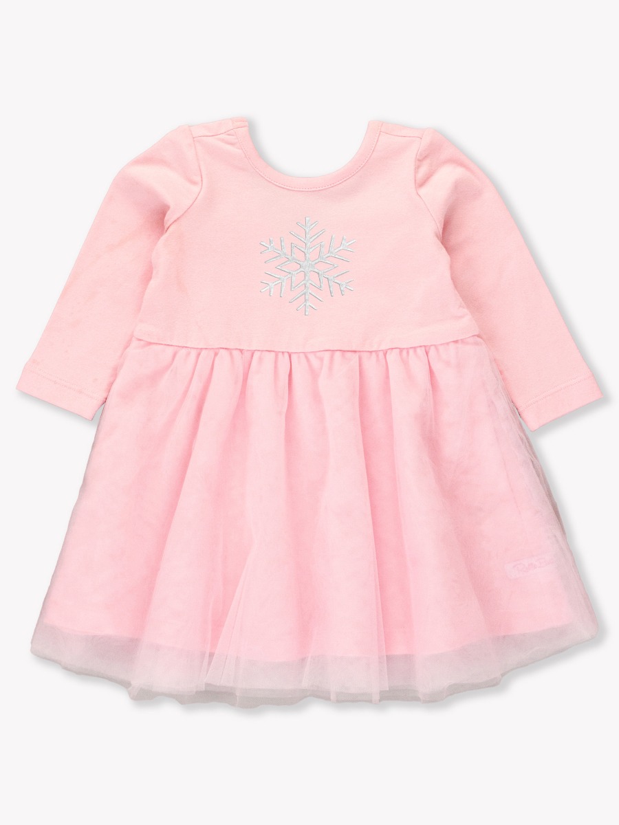 White snowflake Embroidered Pink Long Sleeve Tulle Twirl Dress